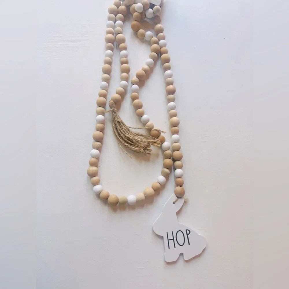 NEW NORDSTROM HOP Easter Bunny Wooden Bead Garland 6 Ft Tassel White 🐰